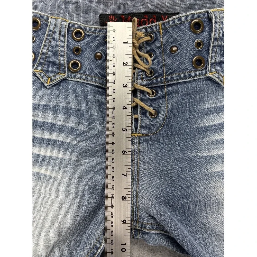 Vintage Y2K Mudd Lace Up Jean Studded Grommet Low Rise Flare 11 Grunge Retro Emo - Picture 9 of 11